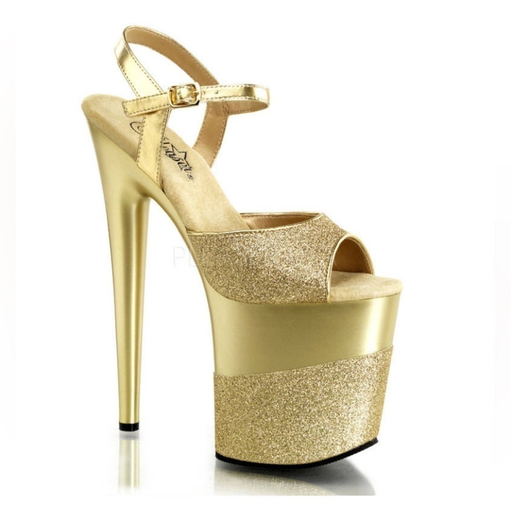 🦋B2G1🦋PLEASER 8" Heel Sexy Gold Glitter Platform Exotic Dancer Stiletto Heels